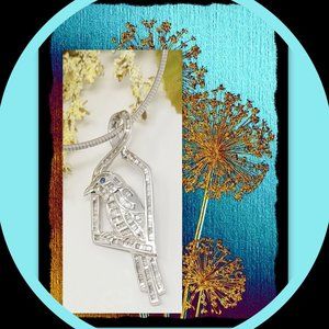 Bird Diamond Sapphire 2.45ctw Pendant 14K White Gold 15gr